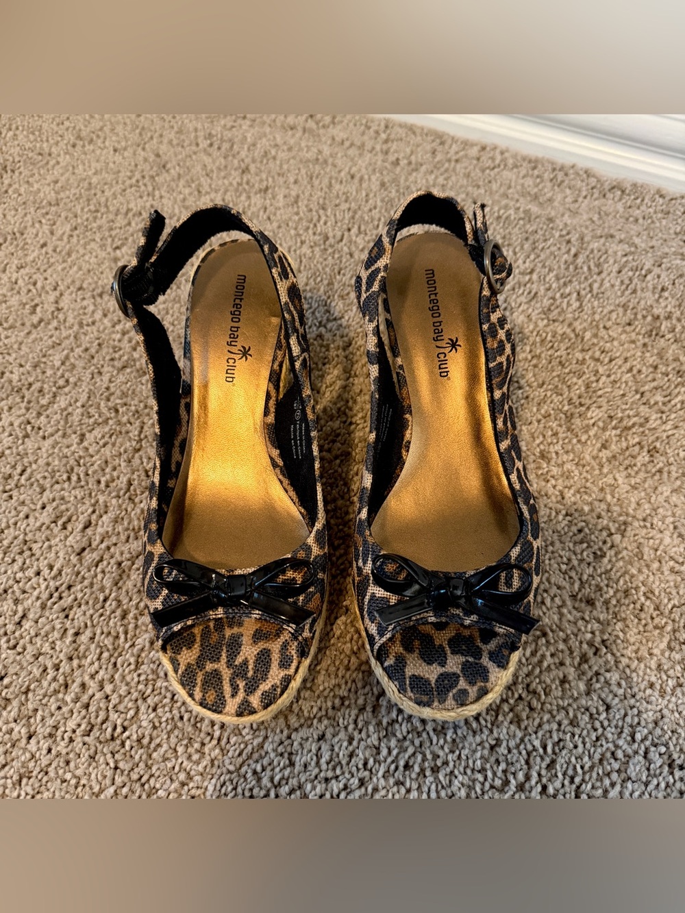 Montego Bay Club Leopard Print Y2K Wedge Sandals - Tan & Black